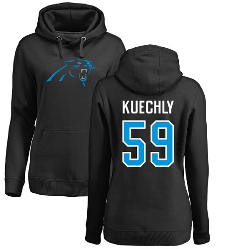 Carolina Panthers Black Women Luke Kuechly Name and Number Logo NFL Football 59 Pullover Hoodie Sweatshirts